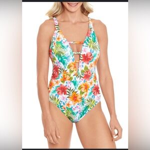 Time and Tru Size Medium Floral Multicolor One Piece Swimsuit